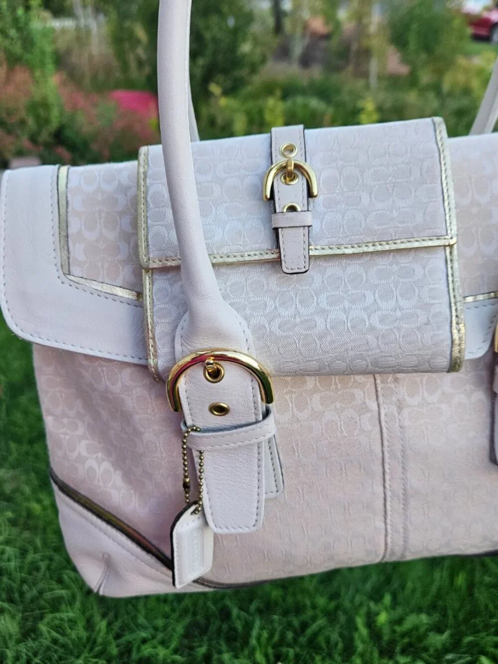 Vintage Coach Y2K Soho Buckle Cream Leather Buckle Satchel Shoulder Bag & Wallet